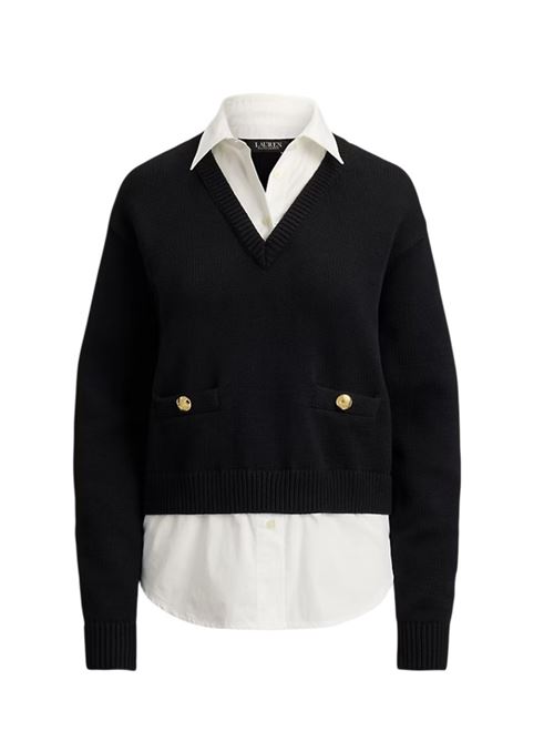 Maglia in cotone con bottoni LAUREN RALPH LAUREN | 200B24254001.BLACK/WHI
